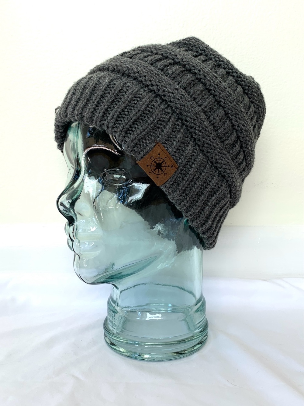 dark grey gray chunky knit beanie hat cap